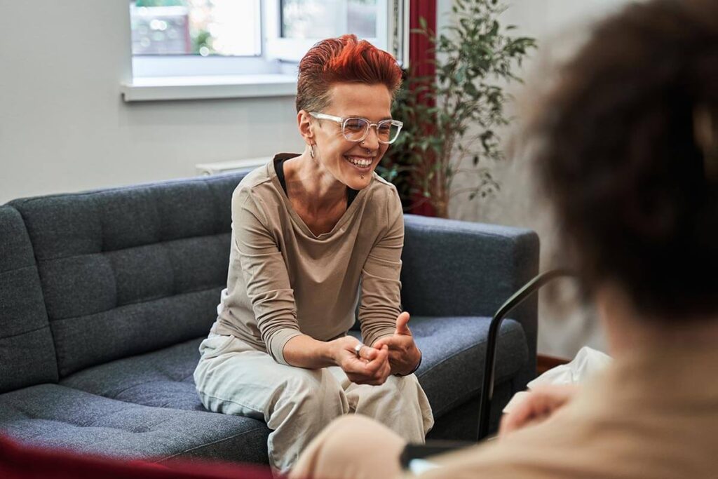 smiling person in an anxiety therapy program in Ashburn